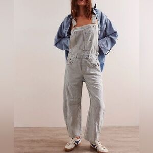 We The Free Good Luck Striped Overalls in Indigo Railroad